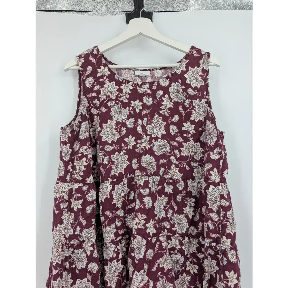 J. Jill Love Linen Tiered Floral Tank Top XL Petite Beachy Vacation Travel Boat